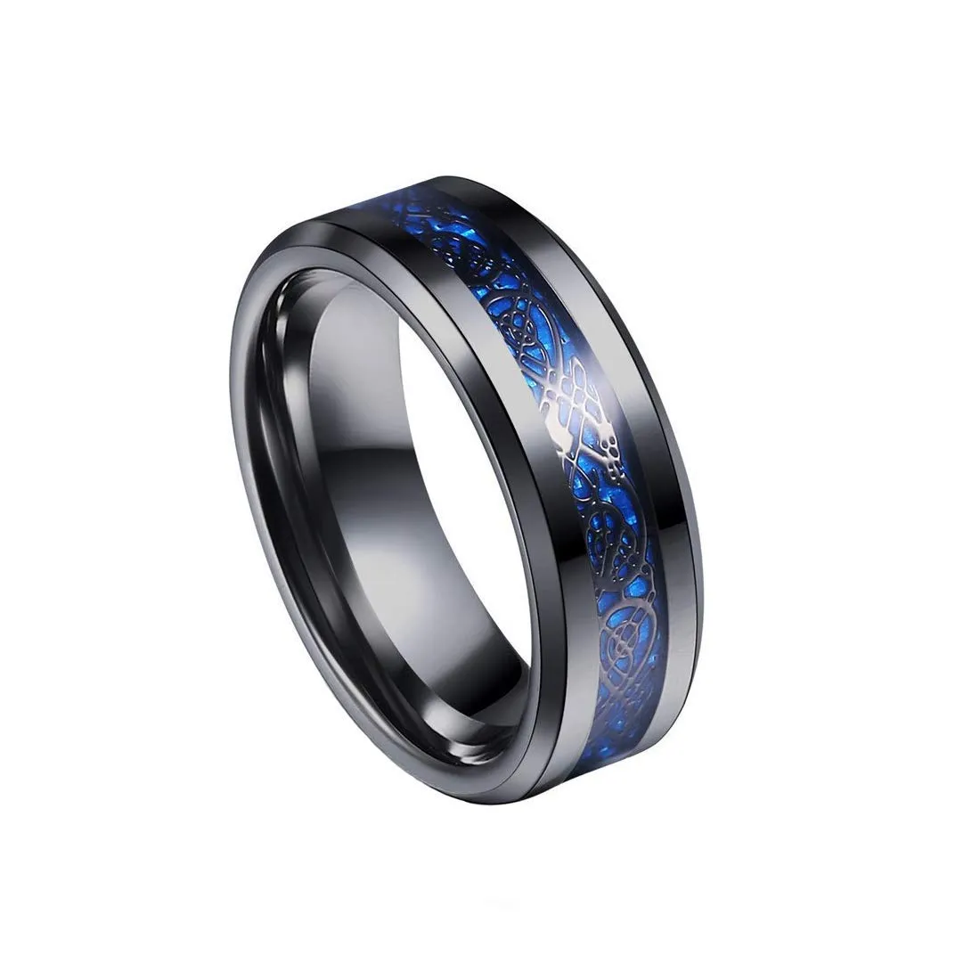 Yellow Chimes Rings For Men | Pack of 1 Stainless Steel Men Ring | Dragon Celtic design Blue and Black dual toned Finger Ring for Boys | Ideal Gift For Men and Boys