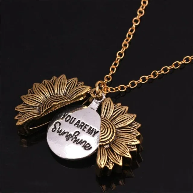 You Are My Sunshine Flower Necklace For Women Open  Locket Sunflower Pendant Necklace